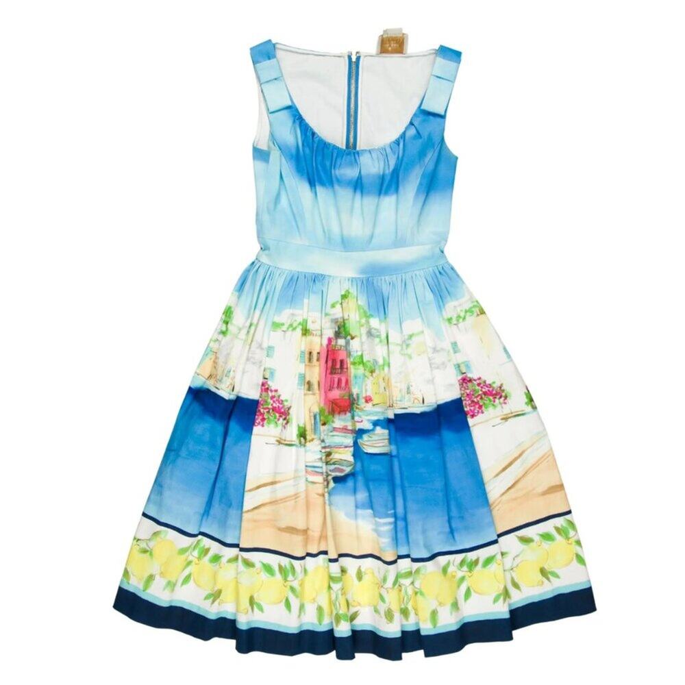 Kate Spade Elza Eliza Lemon Capri watercolor Dress Sz 00 $445 - Picture 2 of 4